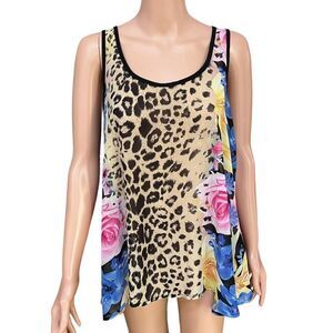 Dex floral animal print sleeveless blouse size L